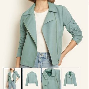 NWT Ann Taylor Crop Moto Jacket Side Zip Lined Green - Linen Blend - Womens 14